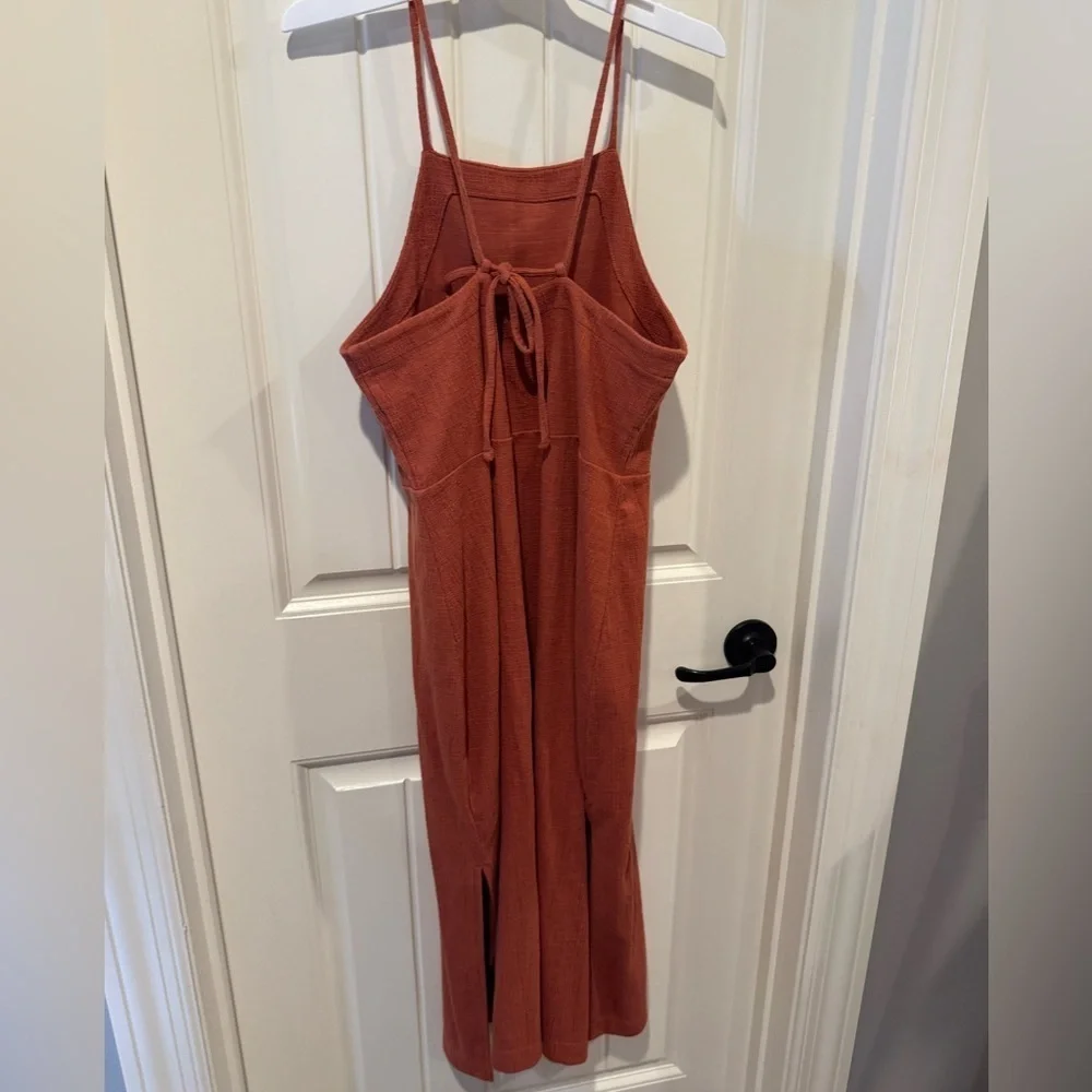 MADEWELL BURNT ORANGE CROSSHATCH TEXTURE KNEE-LENGTH APRON DRESS - Picture 8 of 9